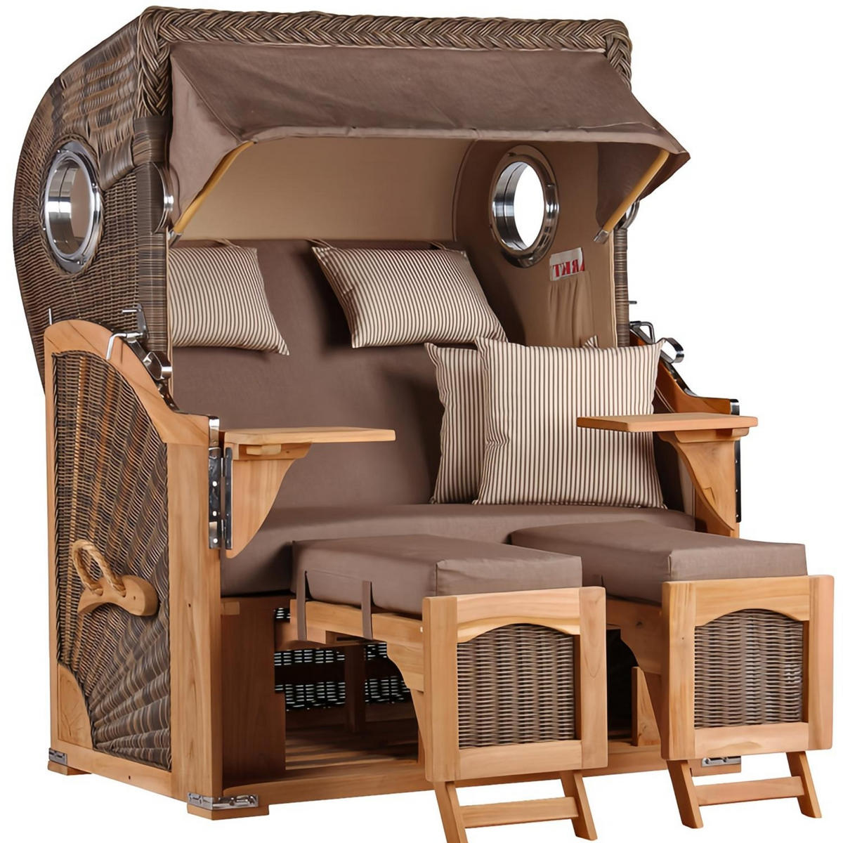 STRANDKORB Düne 2 Sitzer Teak PE Grey - Taupe/Braun, Holz/Metall (125/170/80cm) - Mr. Deko