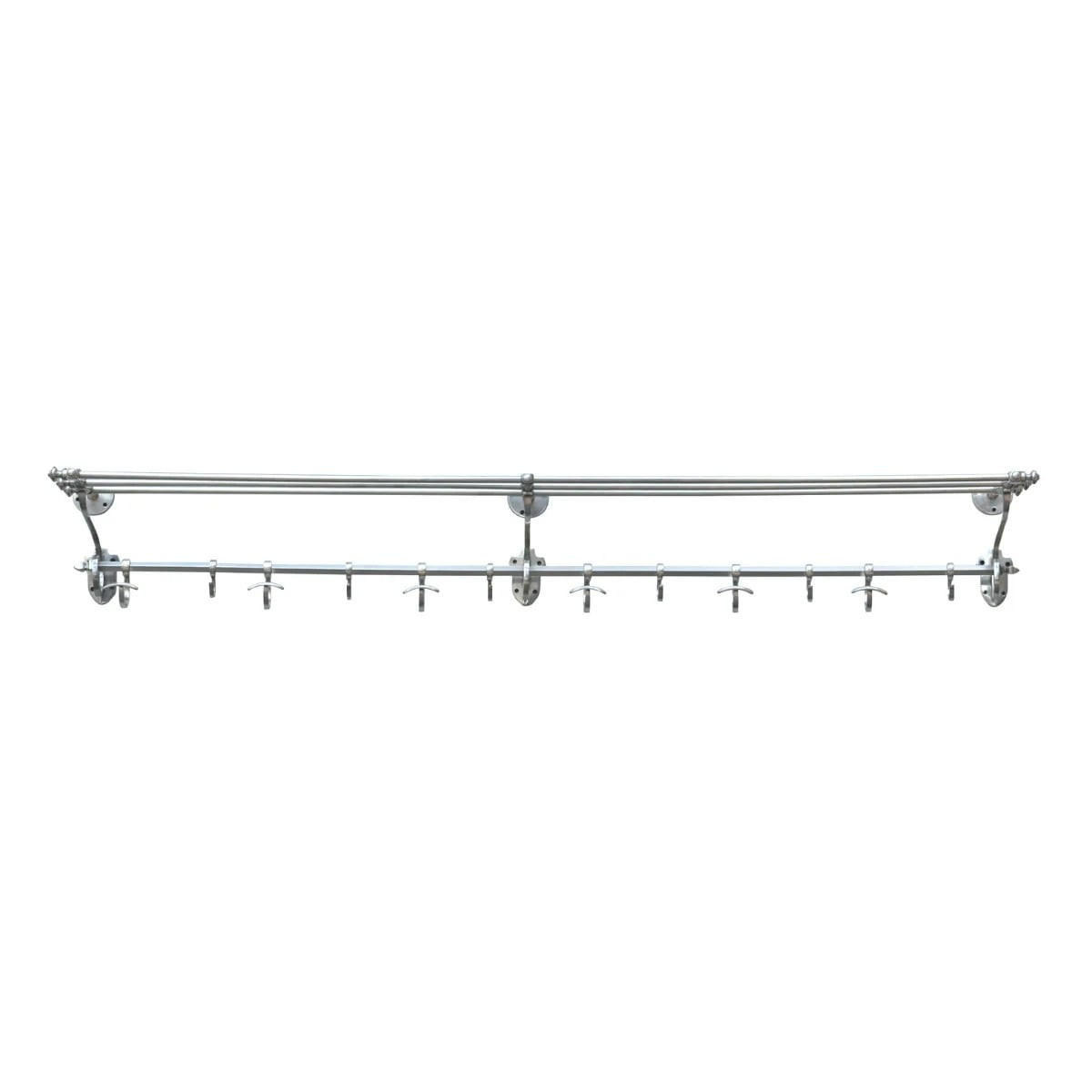 WANDGARDEROBE mit 12 Haken Messing antiquarisch vernickelt 22/164/34 cm - Silberfarben, Metall (164/34/34cm) - Signature