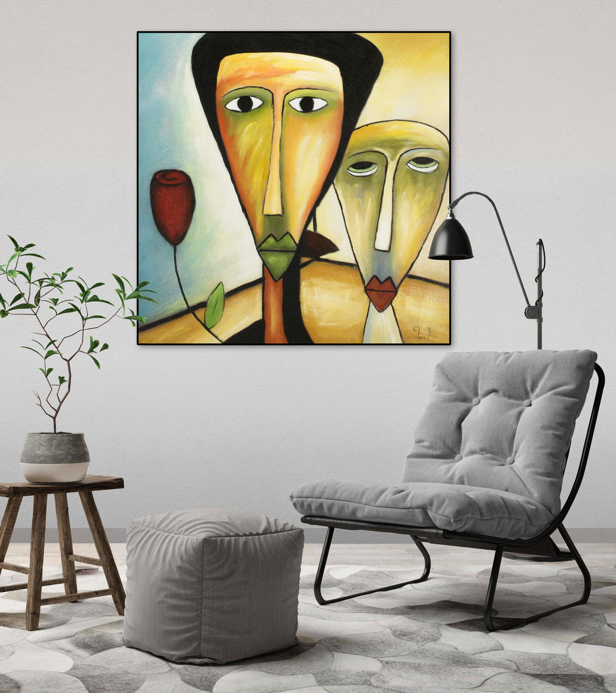 ACRYLBILD HANDGEMALT 80/80 cm - Blau/Gelb, Holz/Textil (1.46/80cm) - KUNSTLOFT