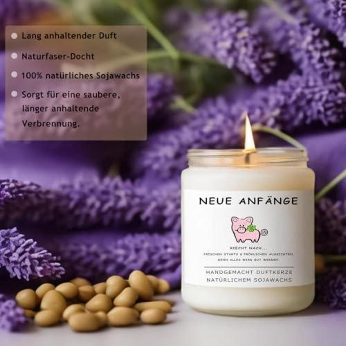 DUFTKERZE Neuanfang Lavendel handgemacht 45h Brenndauer - Weiß, Paraffin (9.1cm)