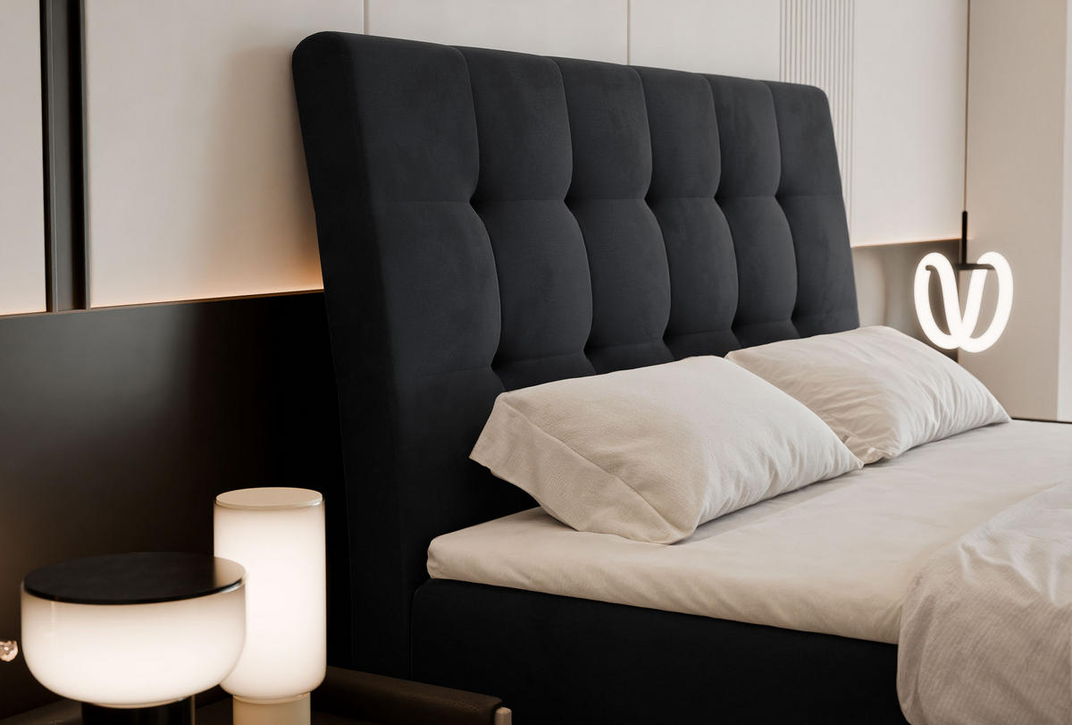 BOXBETT 180x200 cm mit Topper - Schwarz, Textil (180/200cm) - Idohome