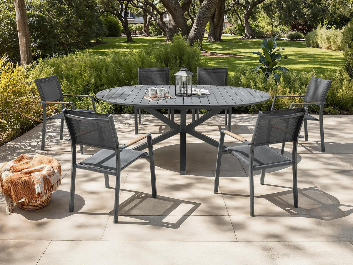 GARTENESSGRUPPE im Set - 6 -Sitzer - Textilene - anthrazitgrau - YOHA - Anthrazit, Metall - Vente-Unique