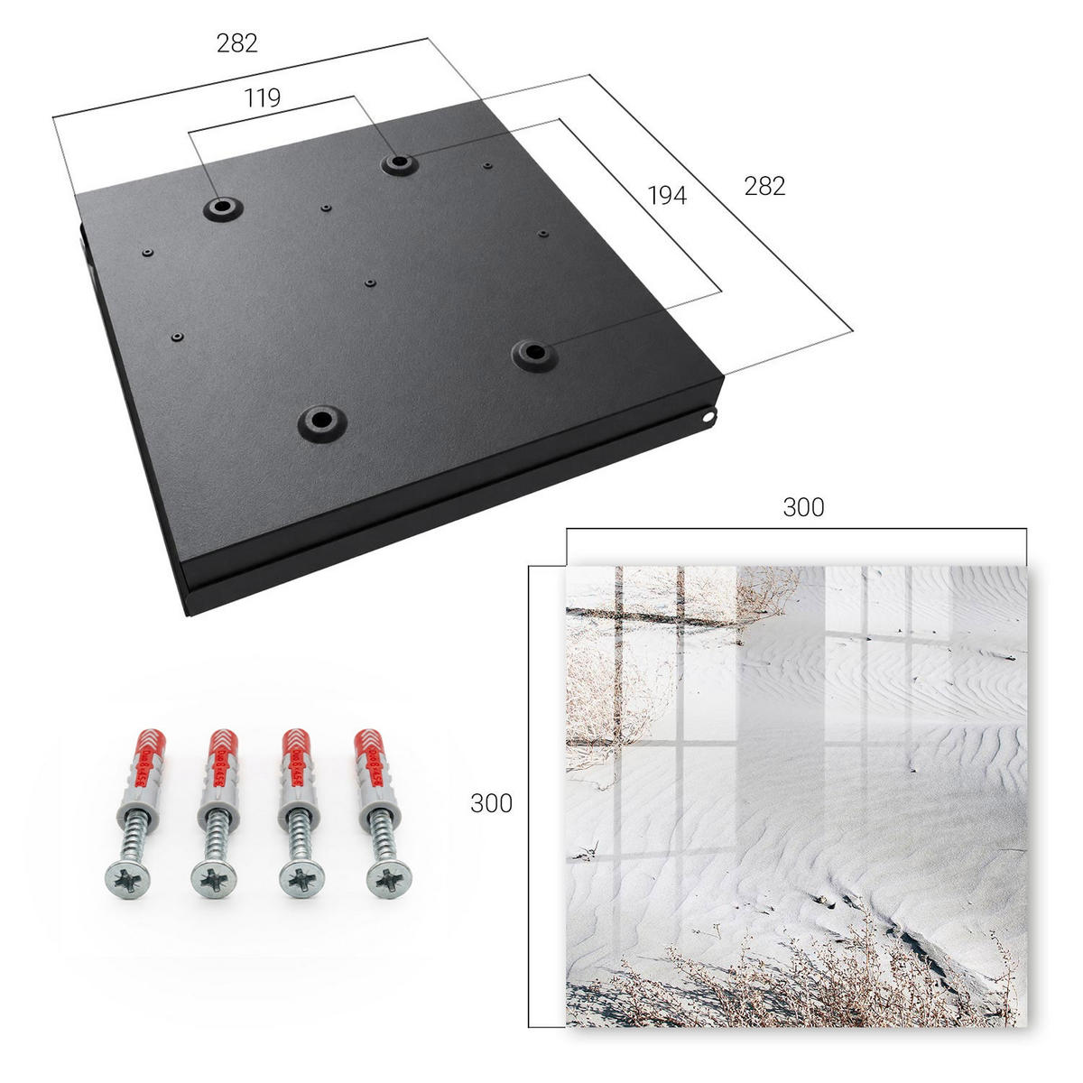SCHLÜSSELBOX Schwarz 30x30 cm- Türöffnung nach rechts - Sandige Wellen - Grau, Metall (30/30/5cm) - TULUP