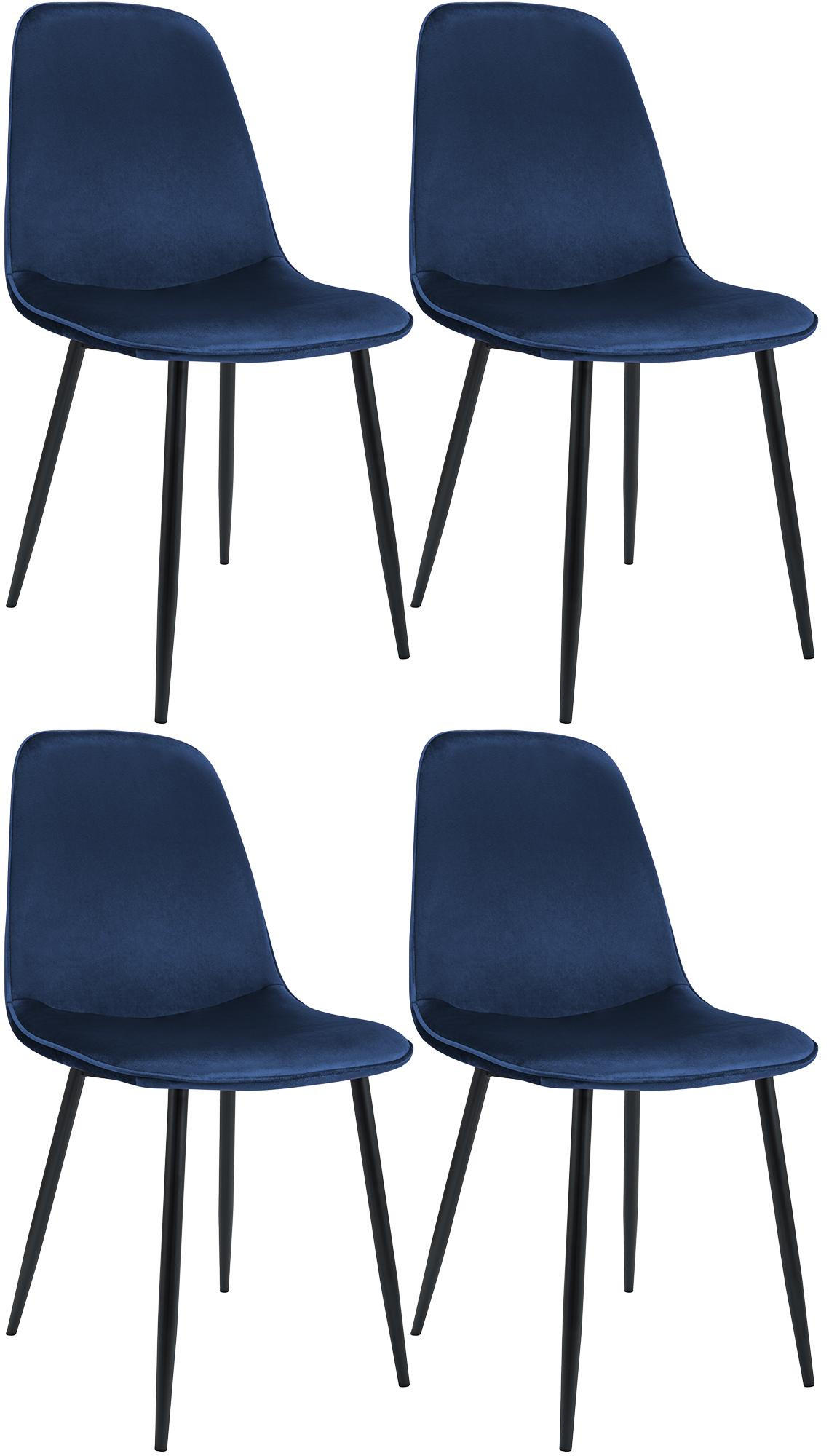 ESSZIMMERSTUHL 4er Set Samt Dunkelblau - Schwarz/Dunkelblau, Textil/Metall (45/88/54cm) - CLP