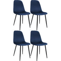 ESSZIMMERSTUHL 4er Set Samt Dunkelblau - Schwarz/Dunkelblau, Textil/Metall (45/88/54cm) - CLP