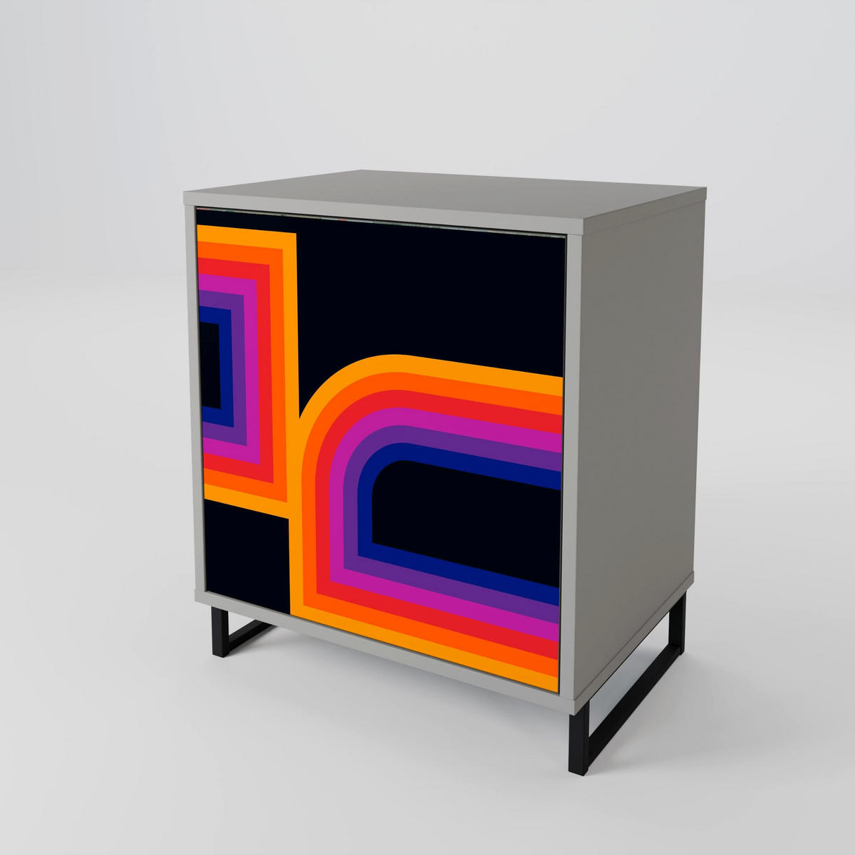 SIDEBOARD BLINDED BY THE LIGHTS, Grau, 57,5x42x75,5 cm, Goldfarbene Metallfüße - Goldfarben/Multicolor, Holzwerkstoff/Metall (57.5/75.5/42cm) - SpaceRebels
