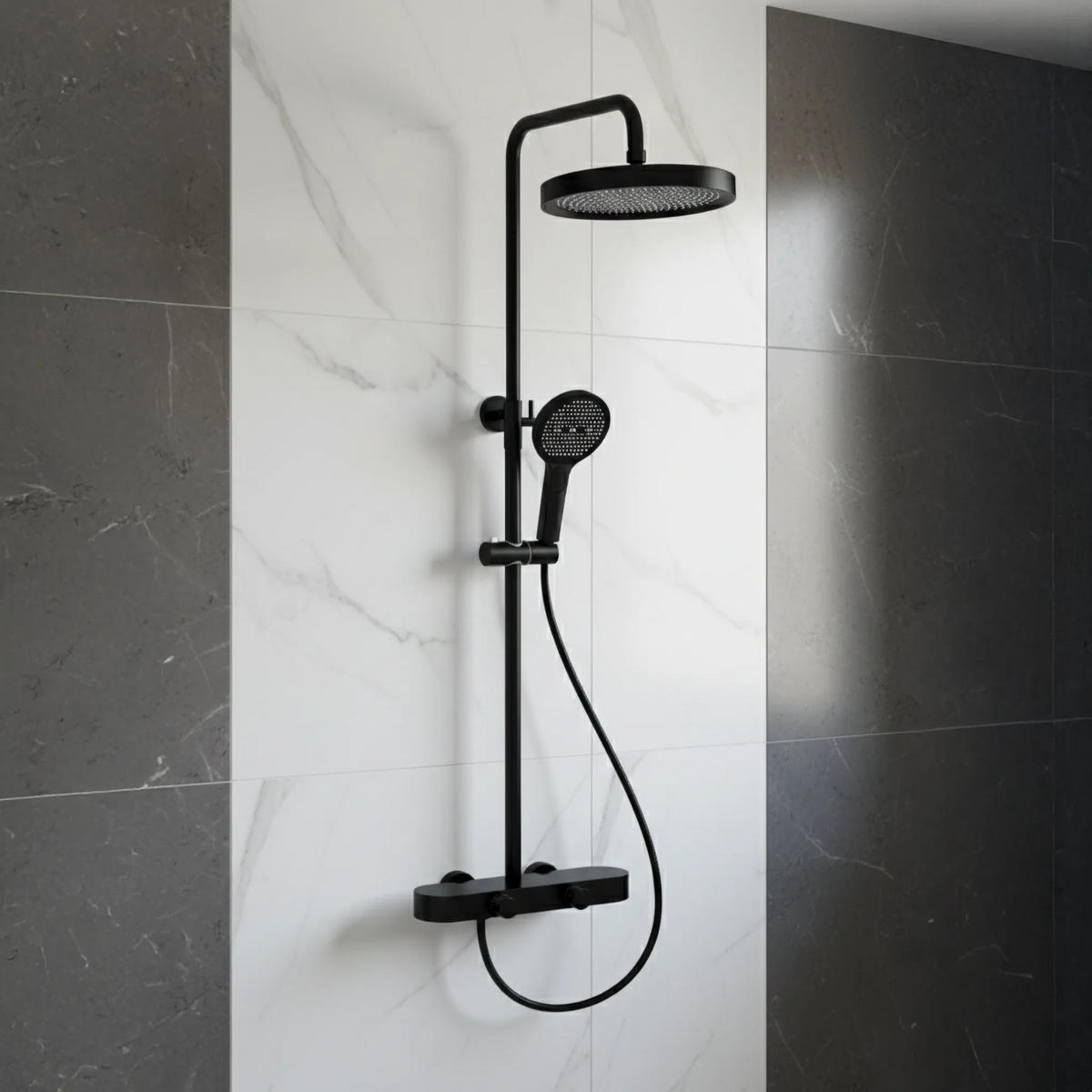 DUSCHGARNITUR Rea Creo Black - Schwarz, Metall (15.5/128/37cm) - REA