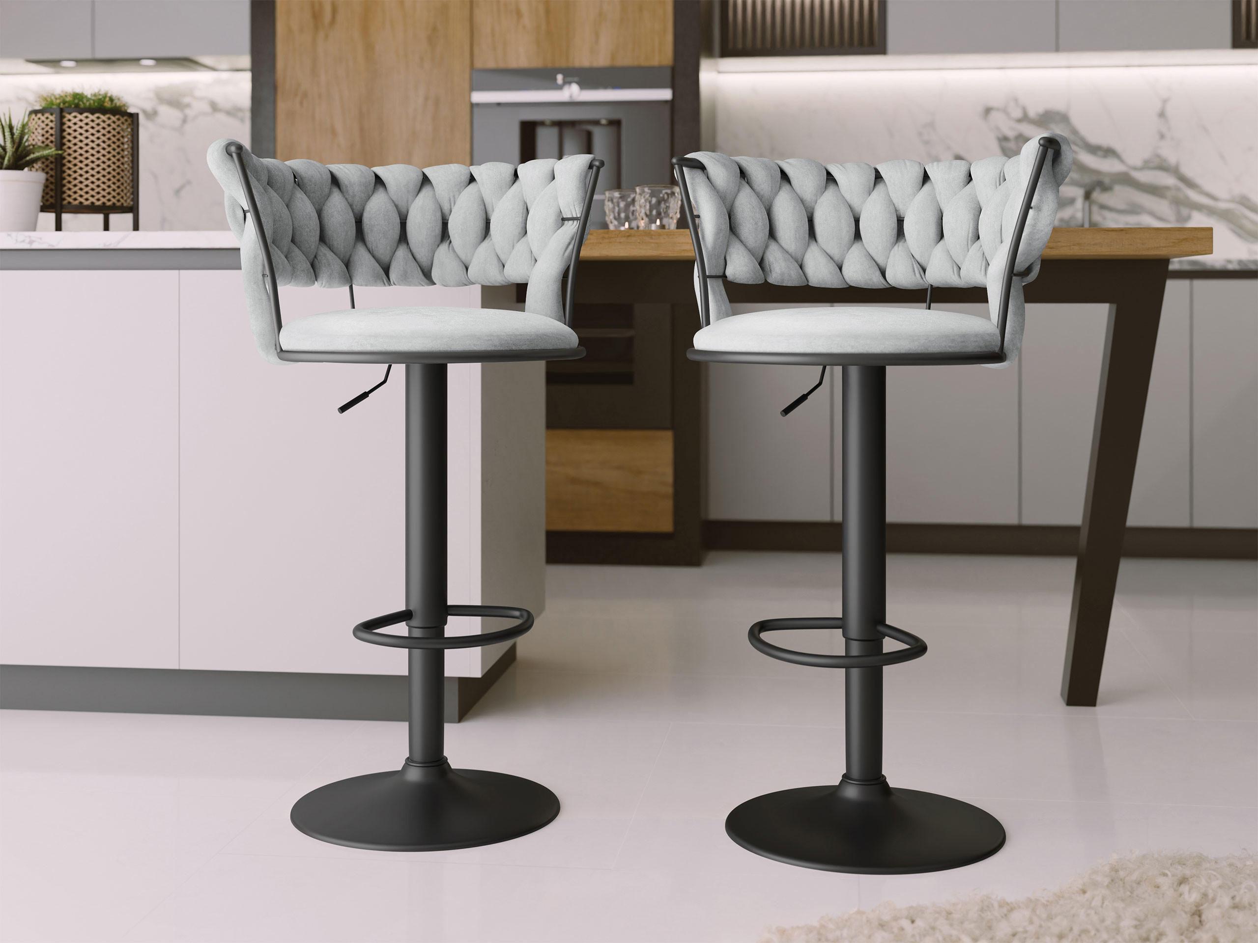 BARHOCKER-SET Muz BK-1141/CM (2 Stück in Samt) - Schwarz/Grau, Textil/Metall (50/76/48cm) - MIRJAN24
