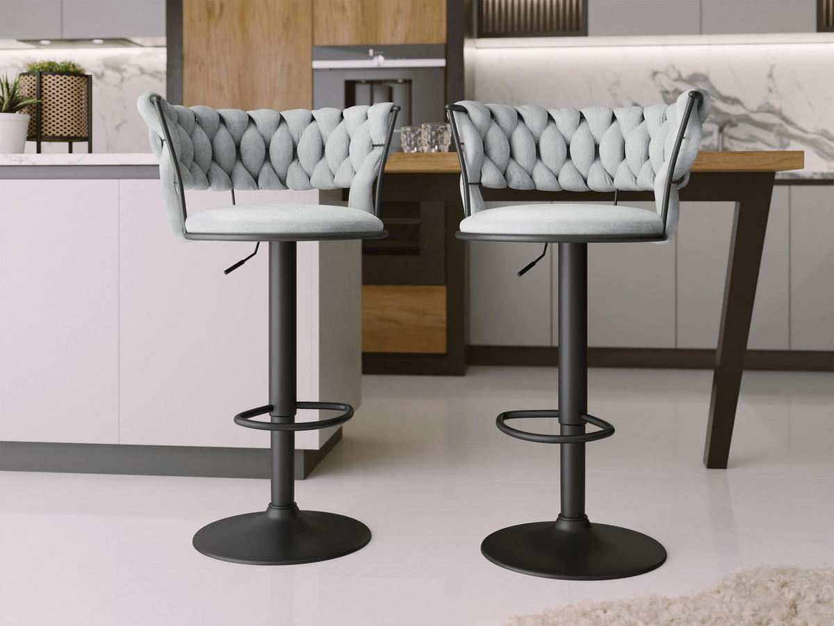 BARHOCKER-SET Muz BK-1141/CM (2 Stück in Samt) - Schwarz/Grau, Textil/Metall (50/76/48cm) - MIRJAN24