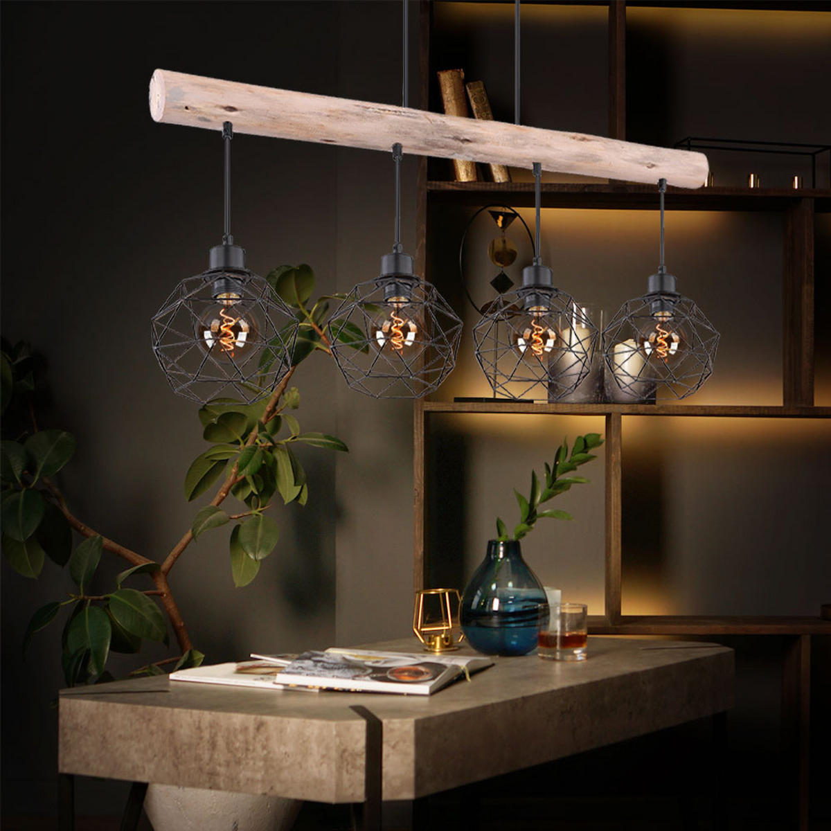 HÄNGELEUCHTE Holz Braun Metall - Braun, Holz (85/18/120cm) - Globo Lighting