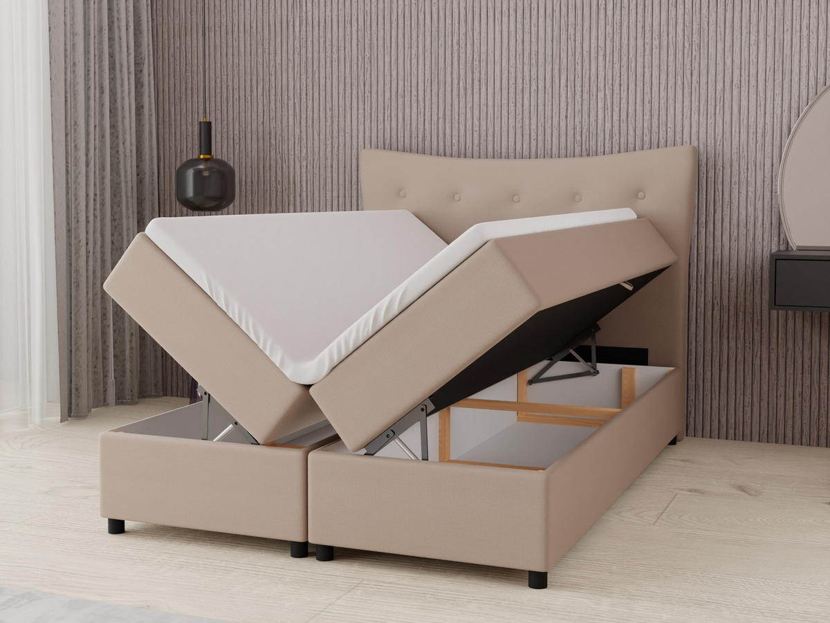 BOXBETT Nevada 140 x 200 cm Doppelbett mit hochwertiger Bonell-Matratze und Topper - cappuccino - Cappuccino, Holz (140/200cm) - Panda Möbel