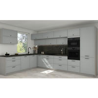L-FORM KÜCHENZEILE Salo 18-tlg Grau / Dust Grey Matt 387,2 / 266,7 / 207cm - REJS Vollauszug - Grau, Holzwerkstoff/Metall (387.2/207/266.7cm) - Feldmann-Wohnen