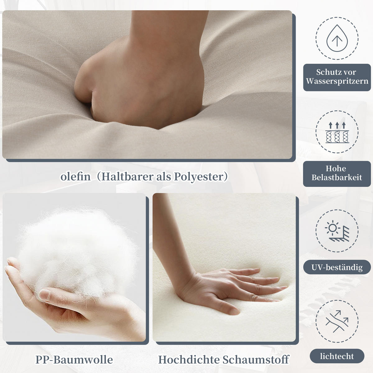 LOUNGESET Beige+Schwarz Mit Sofa Couchtisch Olefin - Beige, Kunststoff - FLIEKS