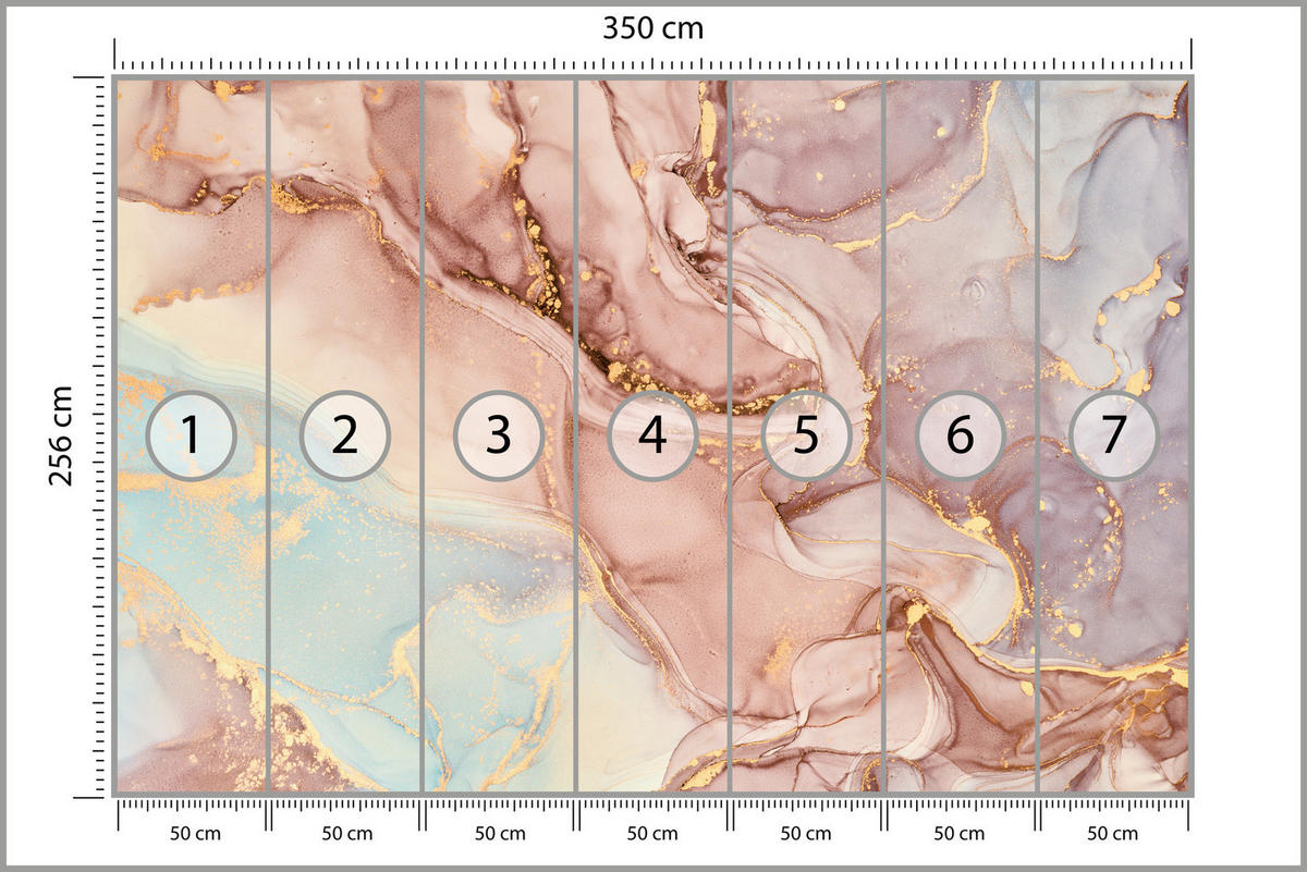 FOTOTAPETE für Wohnzimmer Bunte Marmor Abstraktion 350x256 - Blau/Beige, Papier (350/256cm) - Muralo