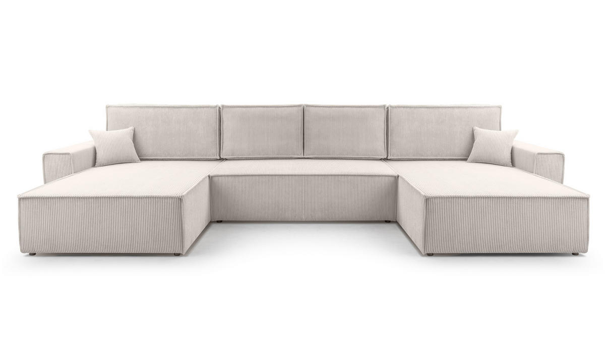 WOHNLANDSCHAFT Cedria Weiß 389/145/85 cm mit Schlaffunktion - Creme/Schwarz, Kunststoff/Textil (389/85/145cm) - AX Living