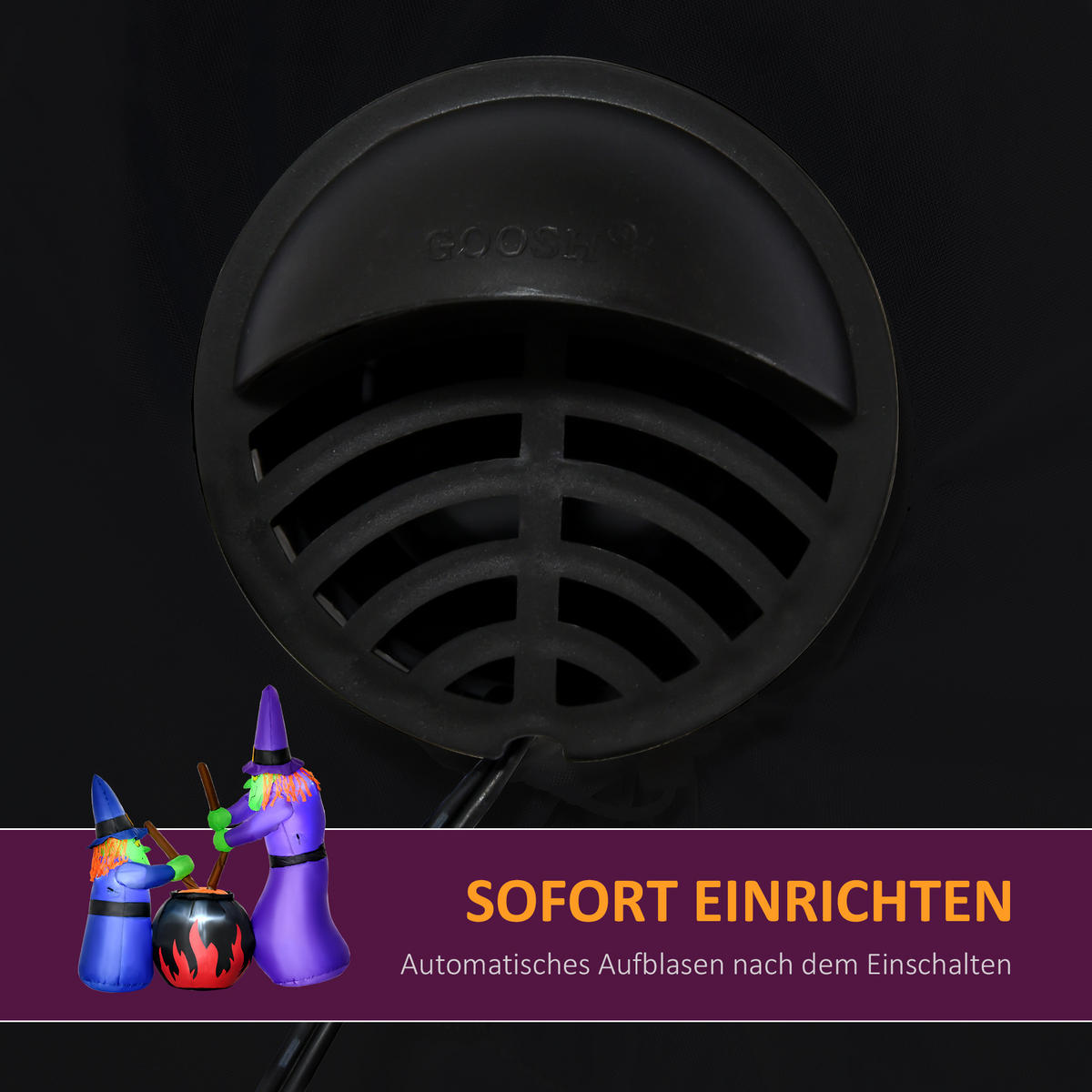 AUFBLASBARE Halloween Deko Luftfigur LED Beleuchtung Baum Hexen Katze Kürbis - Multicolor, Kunststoff (60/180/170cm) - HOMCOM