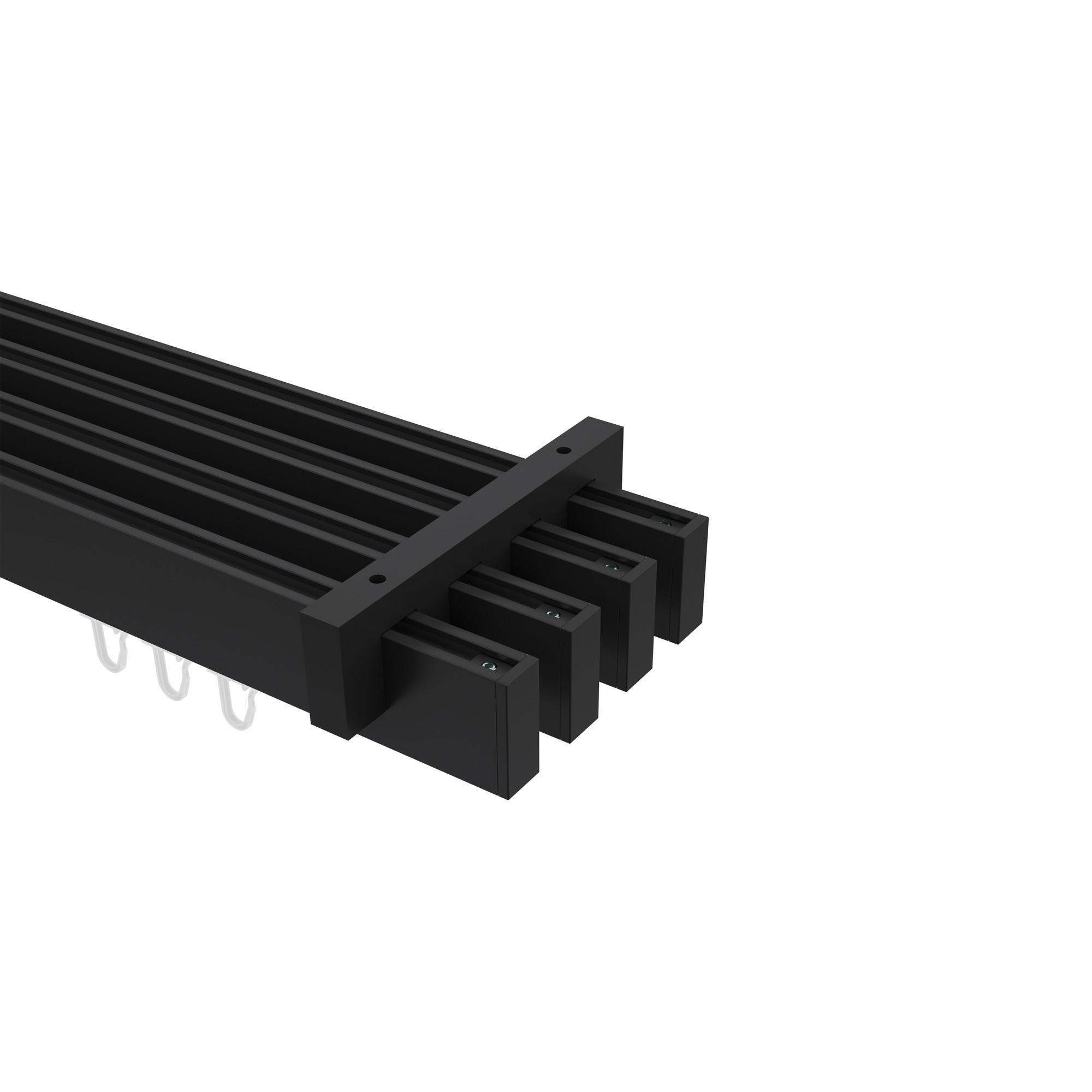INNENLAUF-GARDINENSTANGEN-SET Smartline Paxo 240 cm (geteilt in 2 x 120 cm), 4-läufig, 14x35 mm Schwarz - Schwarz, Metall (240cm) - INTERDECO