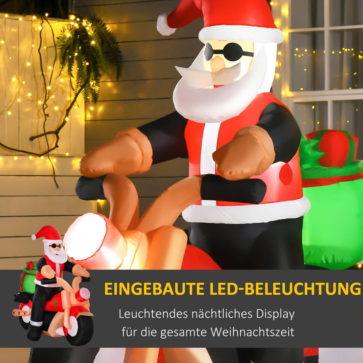 AUFBLASBARER Weihnachtsmann, Polyester, Weiß+Rot+Grün - Multicolor, Kunststoff (55/150/153cm) - HOMCOM