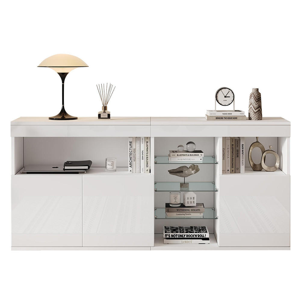 SIDEBOARD mit LED in 155.5 x 35 x 72 cm,Weiß - Weiß, Holzwerkstoff (35/72/155.5cm) - KOMHTOM