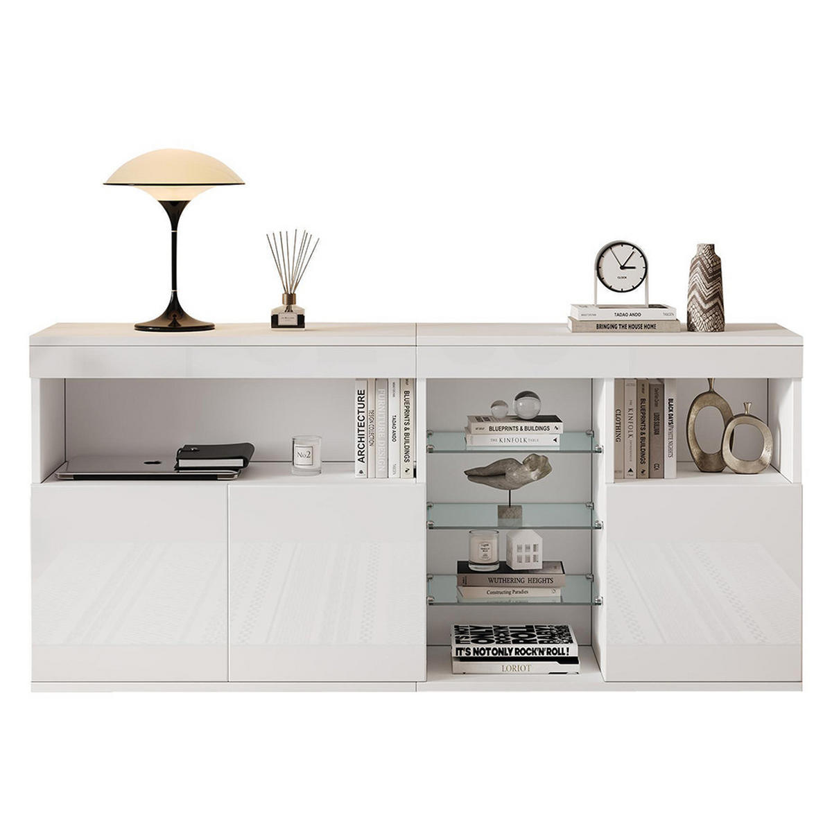 SIDEBOARD mit LED in 155.5 x 35 x 72 cm,Weiß - Weiß, Holzwerkstoff (35/72/155.5cm) - KOMHTOM