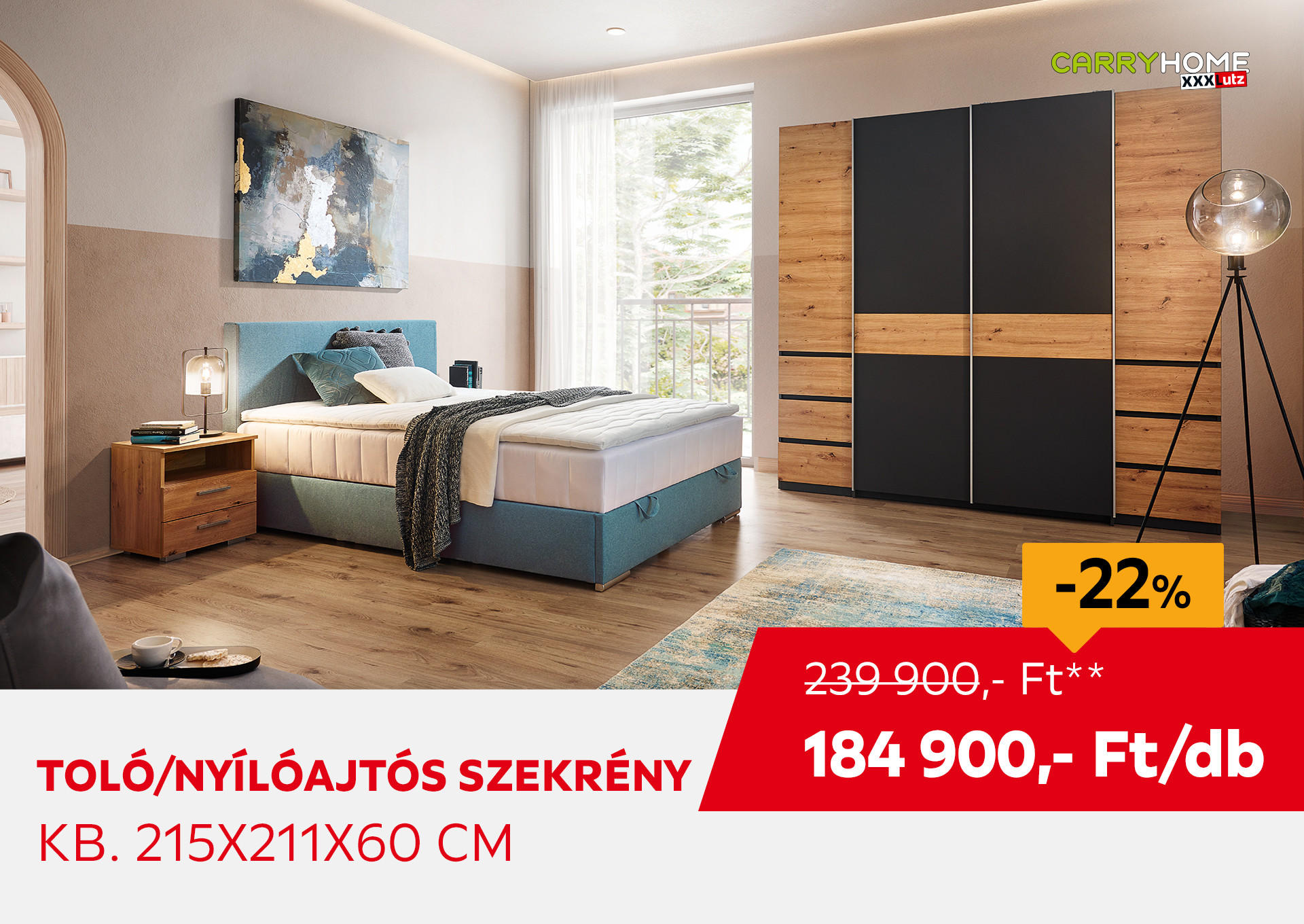 TOLÓ/NYÍLÓAJTÓS SZEKRÉNY kb. 215x211x60 cm Kiemelt termék 239900 Ft.- helyett 184900 Ft.-
