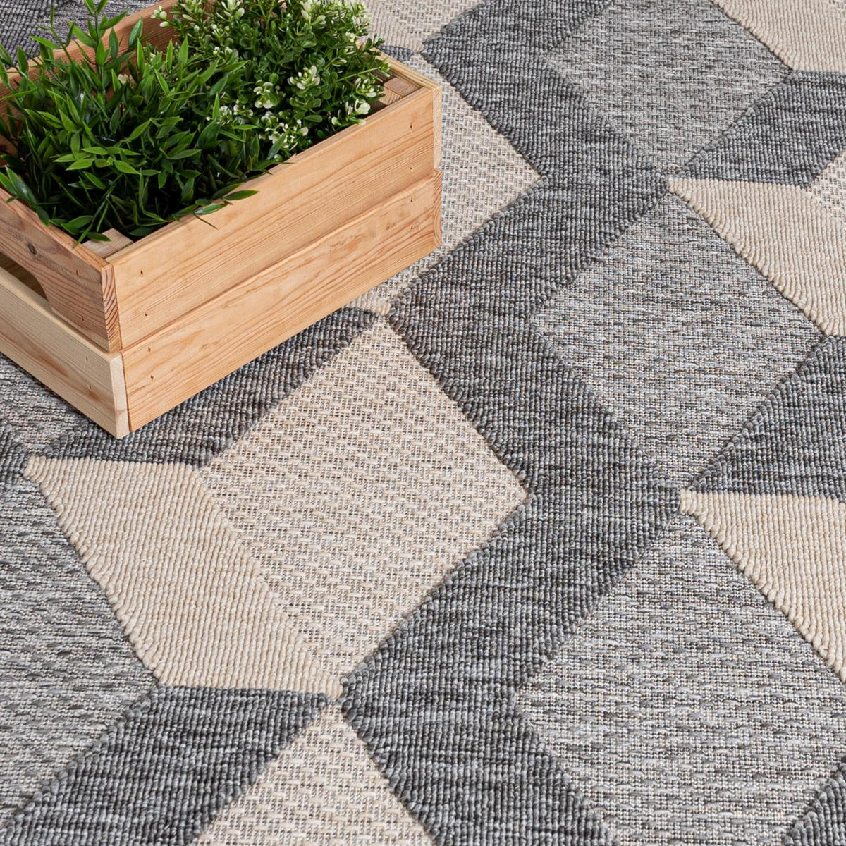 TEPPICH Beige In-Outdoor Geometrisch - Kurzflor Rechteckig - Grau - 80 x 150 cm - Beige/Grau, Textil (80/150cm) - Mazovia