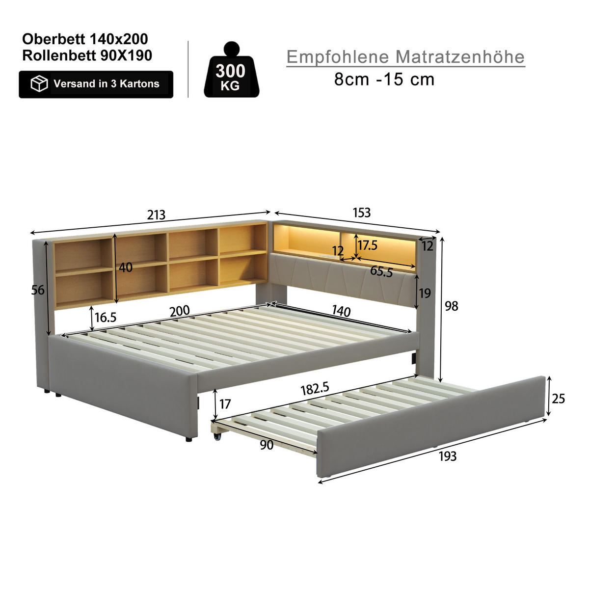 SCHLAFSOFA mit Ausziehbett 140x200 cm Flanell Dark Grey - Dunkelgrau, Holz (140/200cm) - Meubliv