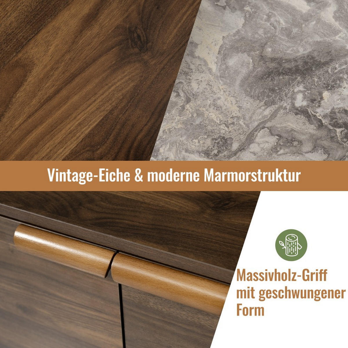 Sideboard in Walnussoptik mit 2 Türen und 3 Schubladen - Braun, Holzwerkstoff (120/77/40cm) - Urban Meuble