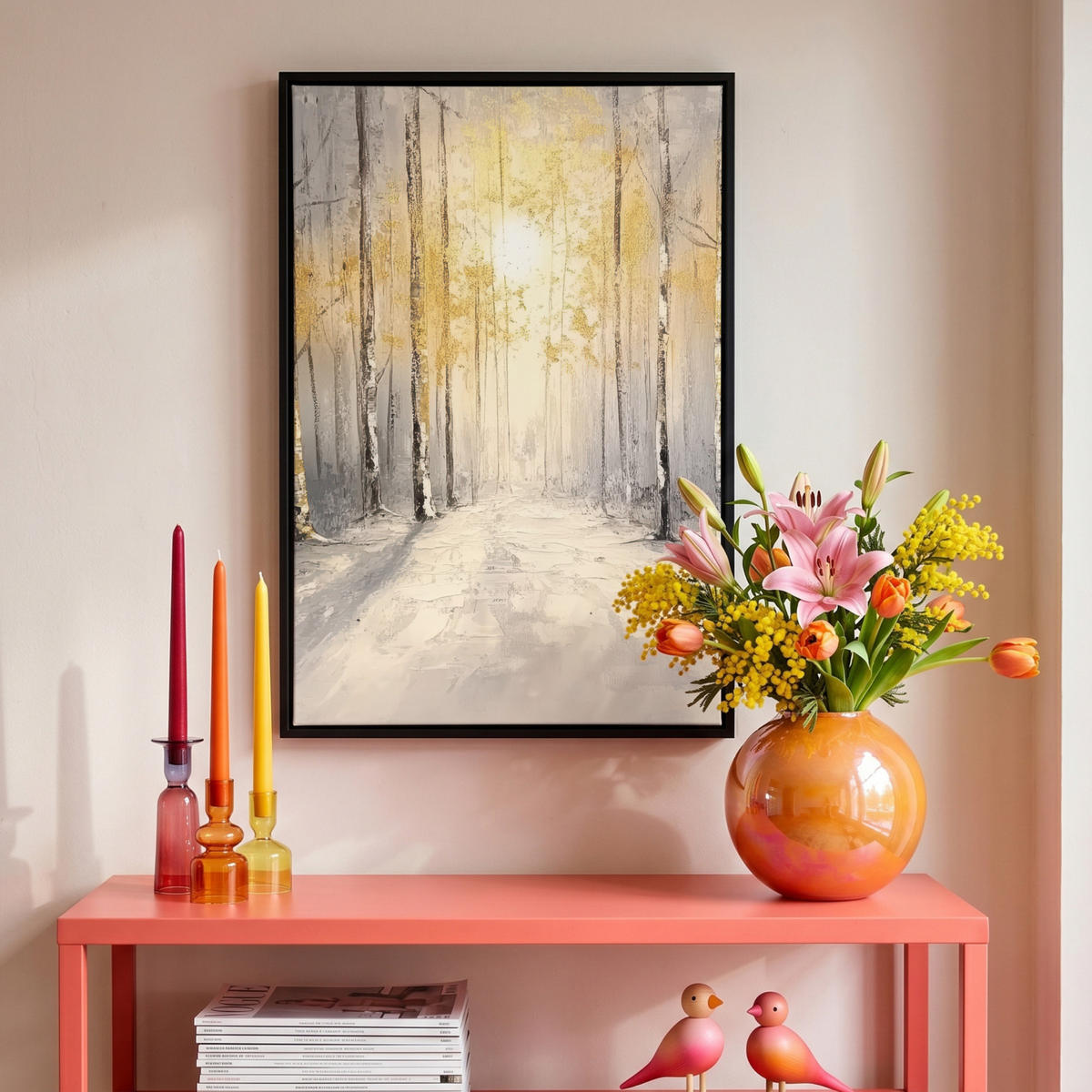 LEINWAND Bilder mit Rahmen - Winter - Abstrakt - Schnee - Natur - Sonne - 40x60 - Grau, Textil (40/60cm) - MuchoWow