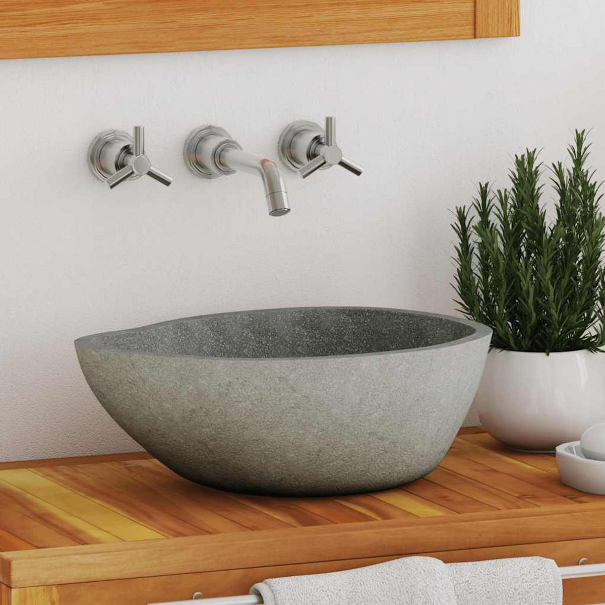 WASCHBECKEN Flussstein Oval (37-46)/(29-36) Cm - Taupe, Stein (36/15/46cm) - vidaXL