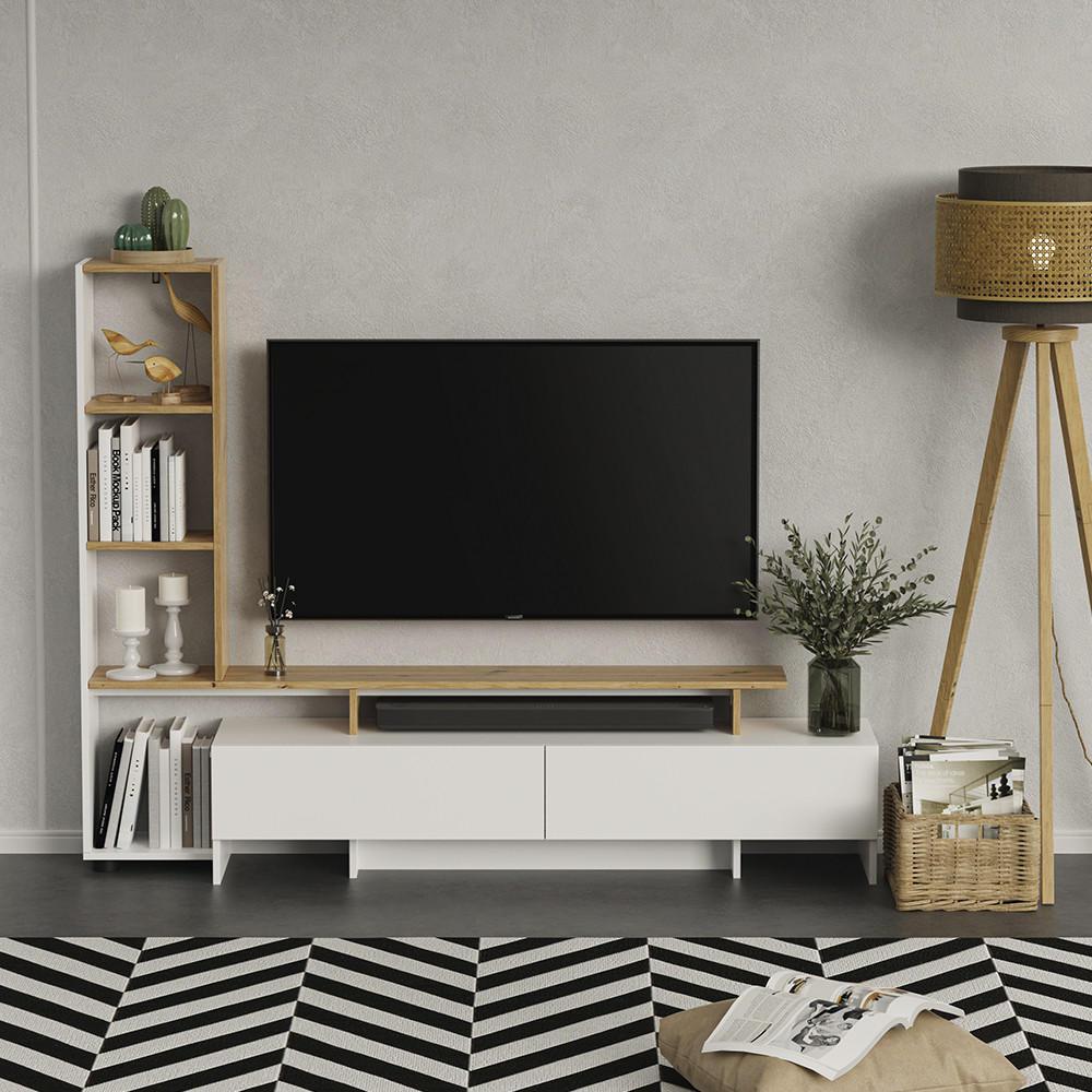 LOWBOARD Tavora Weiß/Eiche 168.2 x 120 cm mit 2 Schubladen - Eichefarben/Weiß, Holzwerkstoff (168.2/120/35cm) - Vicco