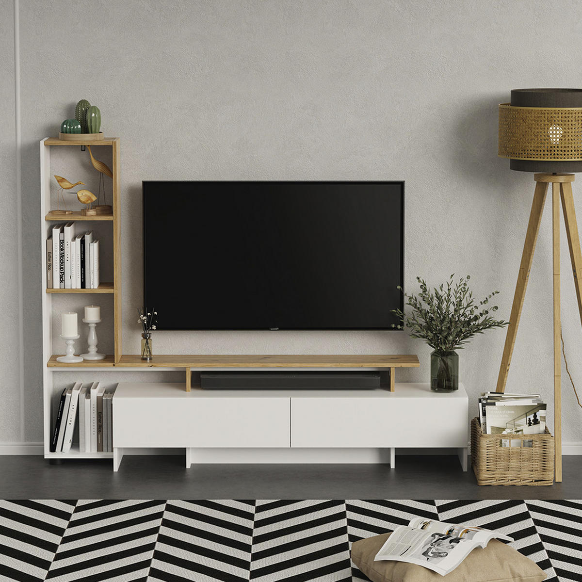 LOWBOARD Tavora Weiß/Eiche 168.2 x 120 cm mit 2 Schubladen - Eichefarben/Weiß, Holzwerkstoff (168.2/120/35cm) - Vicco