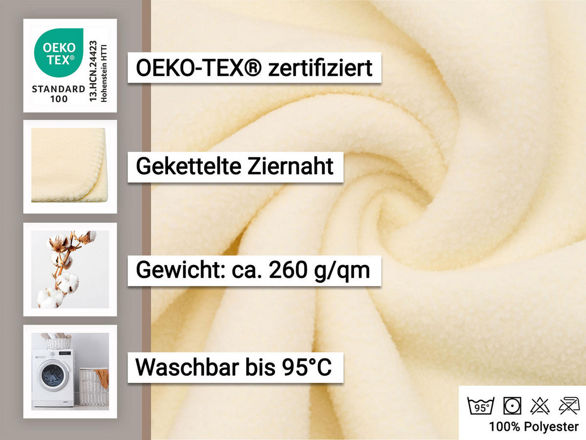 KUSCHELDECKE, 130x170 cm, 100% Polyester, Weiß - Creme, Textil (130/170cm) - Zollner