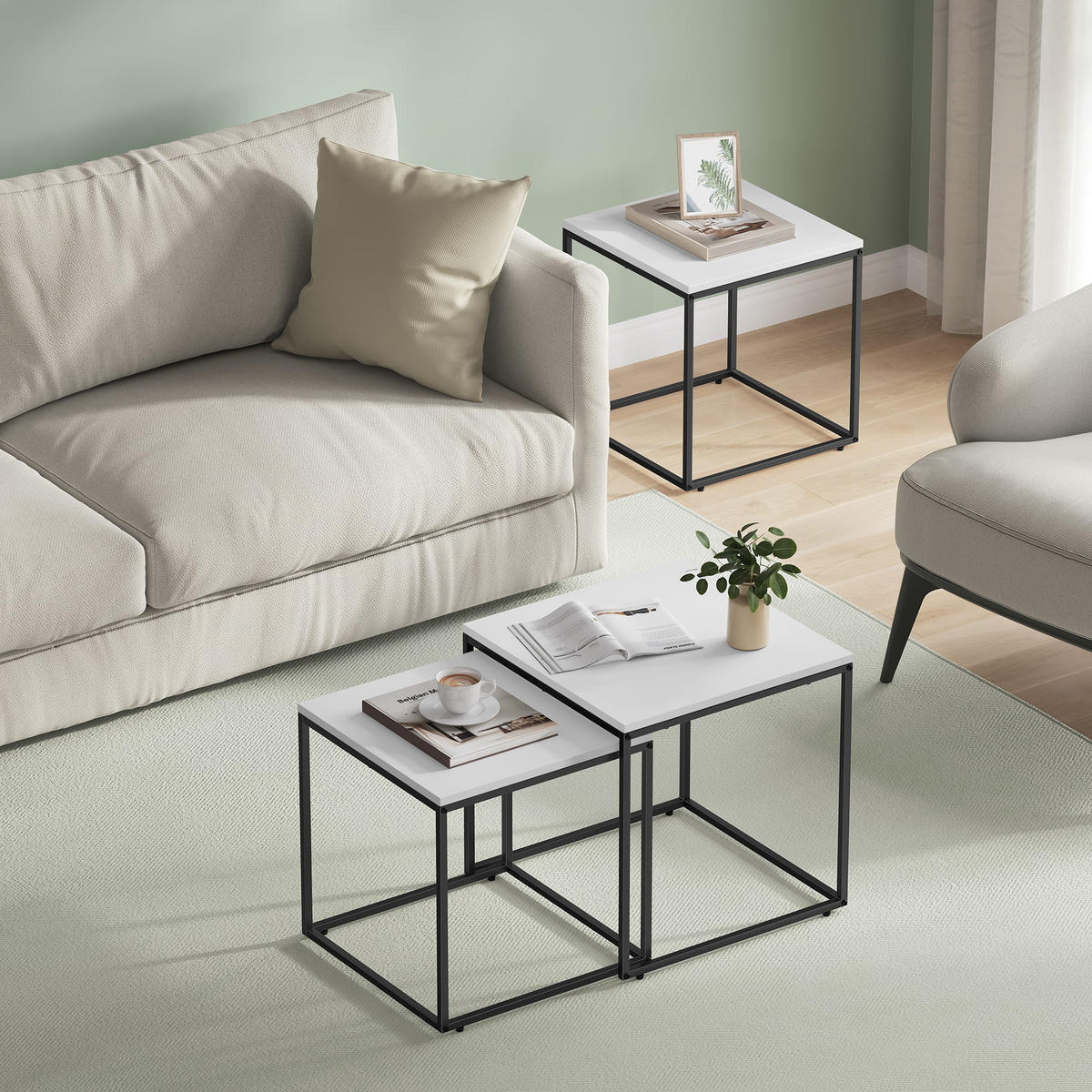 COUCHTISCH 2er Set quadratisch - Weiß, Holzwerkstoff (50/50/50.5cm) - Mat-Haus