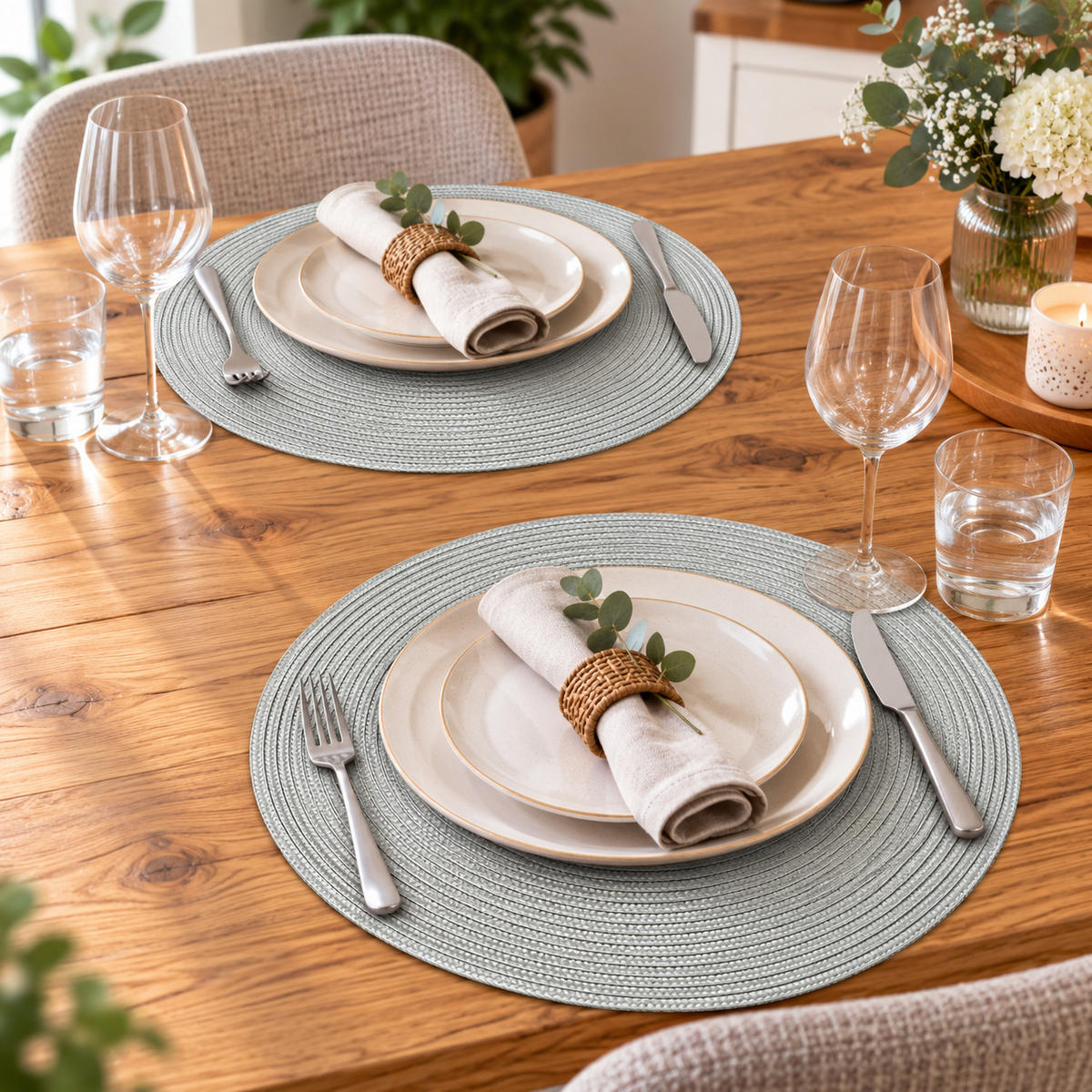 PLATZSET 2er Set Polypro Silbergrau 35 cm rund - Silberfarben, Kunststoff (35cm) - TiborTex