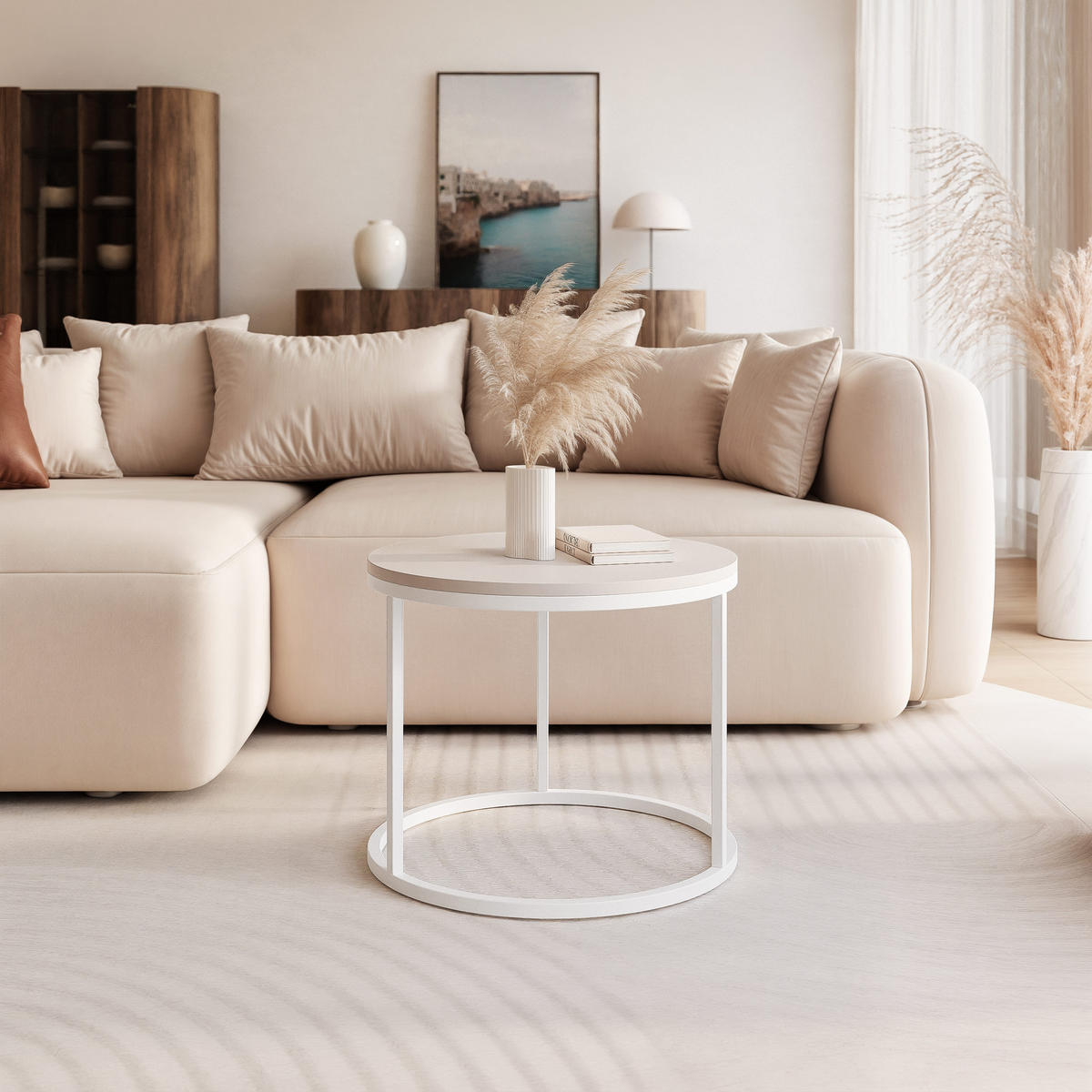 COUCHTISCH 50 cm rund Kaschmir, Weiß Gestell - Kaschmir, Holzwerkstoff (50/50/42cm) - Idohome