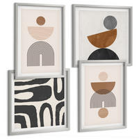 BILDER SET 4er Set - 50x50 cm & 40x60 cm Silberner Rahmen - Abstraktes Boho-Design - Silberfarben, Kunststoff (50/50cm) - TULUP