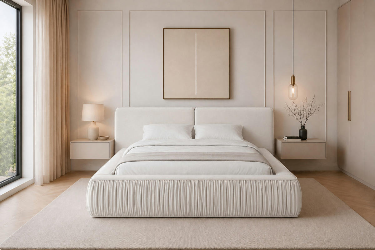 POLSTERBETT 08 180 x 200 cm – Riviera – Bett mit Gasdruckfedern und Stauraum - Creme, Holz (180/200cm) - ROYAL24_MARKT