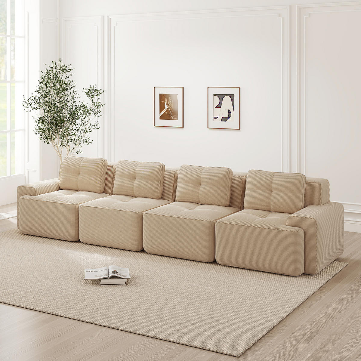 4-SITZER SOFA Cord Beige rutschfeste Basis - Beige, Textil (382/69/104cm) - WISHDOR