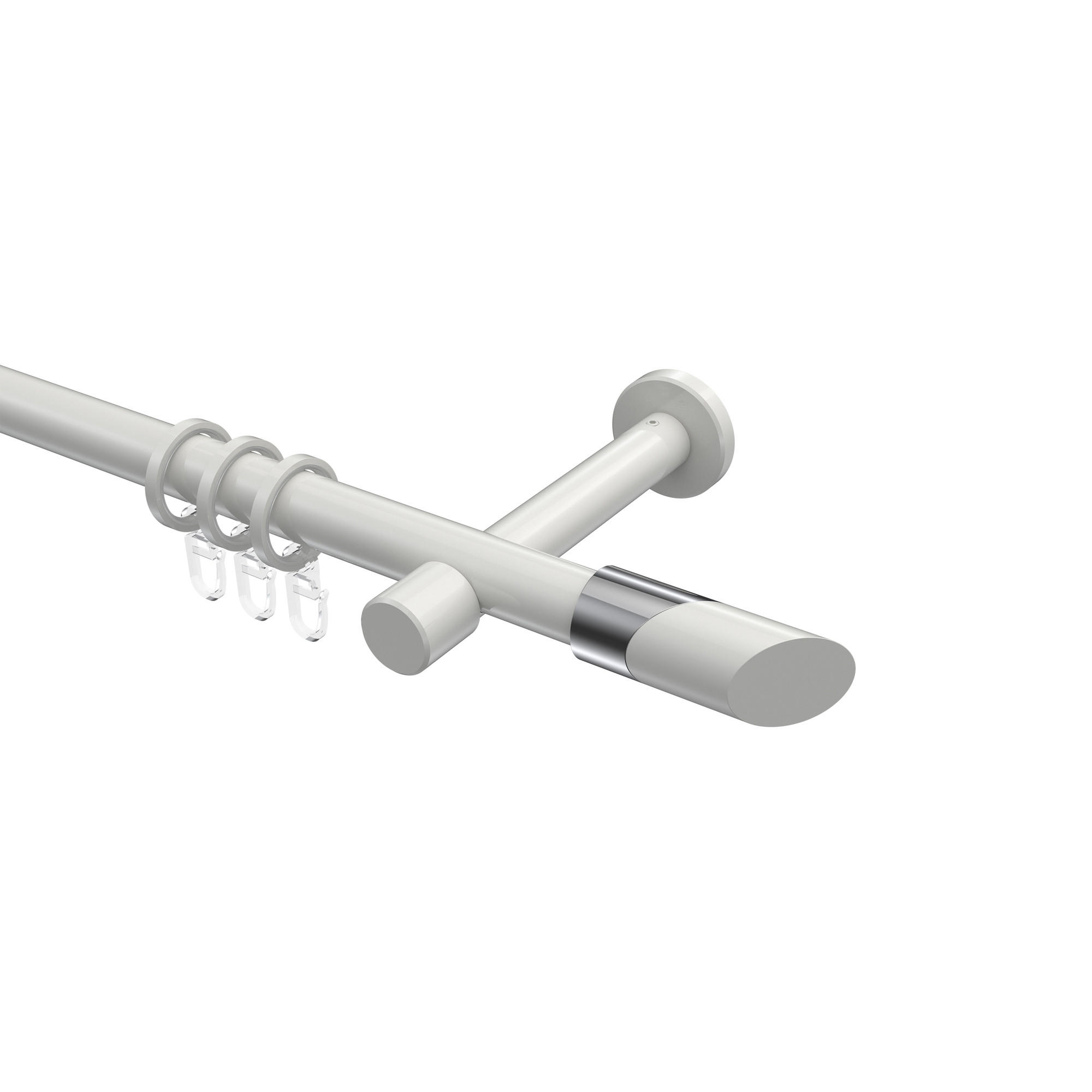 GARDINENSTANGEN-SET Prestige Verano 240 cm (geteilt in 2 x 120 cm), 1-läufig, 20 mm Ø Weiß - Chromfarben/Weiß, Metall (240cm) - INTERDECO
