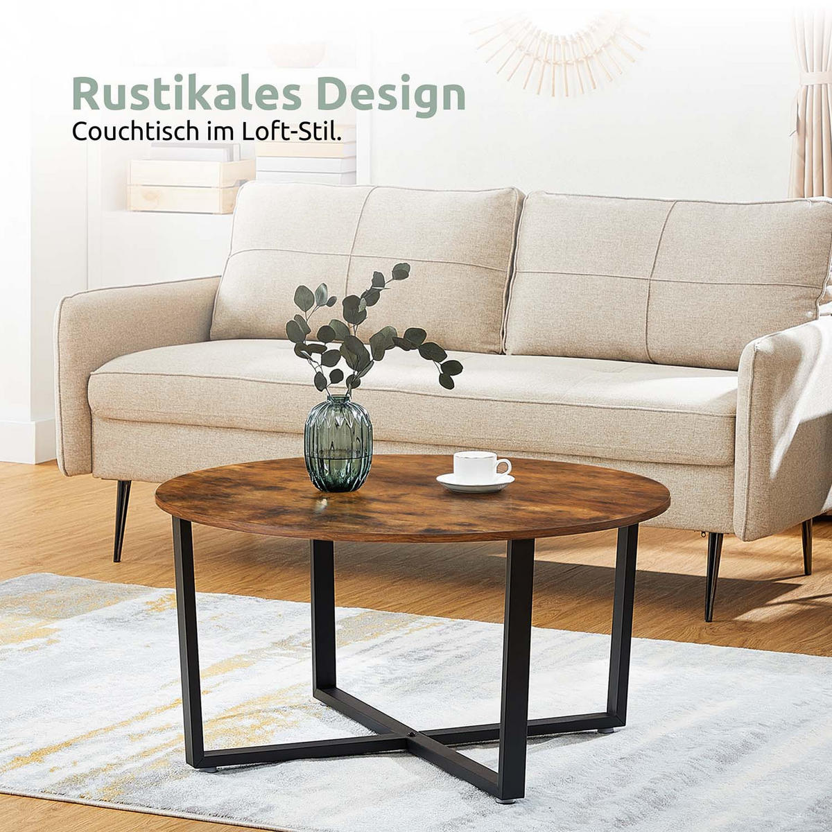 COUCHTISCH Indie - Holzfarben / Metall - Ø 88cm - Naturfarben, Holzwerkstoff (88/88/47cm) - holz4home