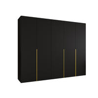 DREHTÜRENSCHRANK 202/250/52 5-türig - Goldfarben/Schwarz, Holz (250/202/52cm) - Abiks Möbel
