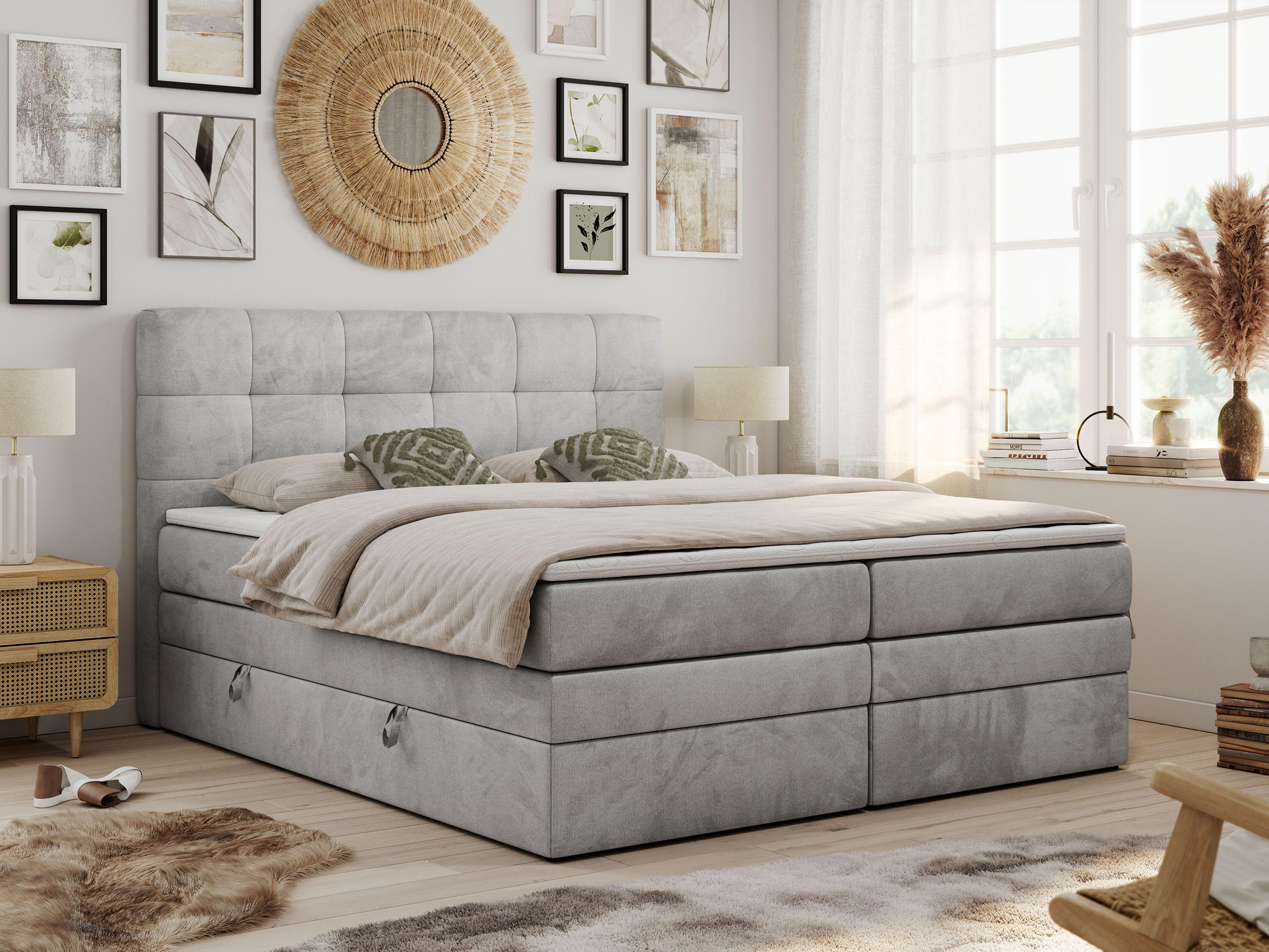 BOXSPRINGBETT LUKA KING 180/200 Hellgrau Velvet - H4 - Hellgrau, Holz/Textil (180/200cm) - MKS