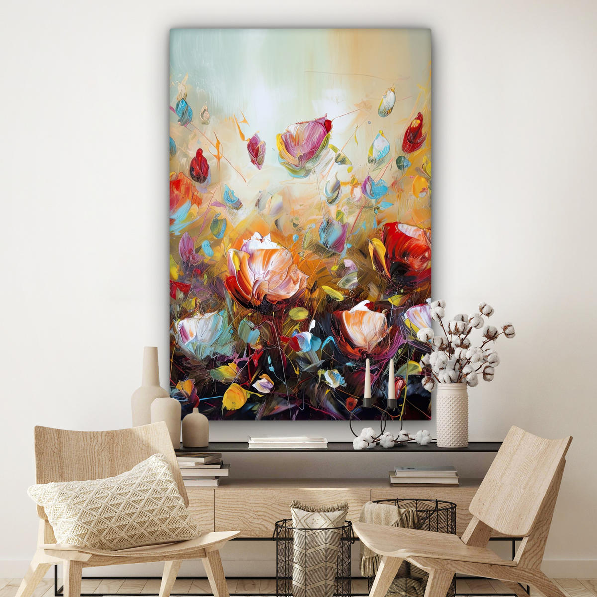 SLIKA NA PLATNU Cvetje 90x140 cm - večbarvno, tekstil (90/140cm) - MuchoWow