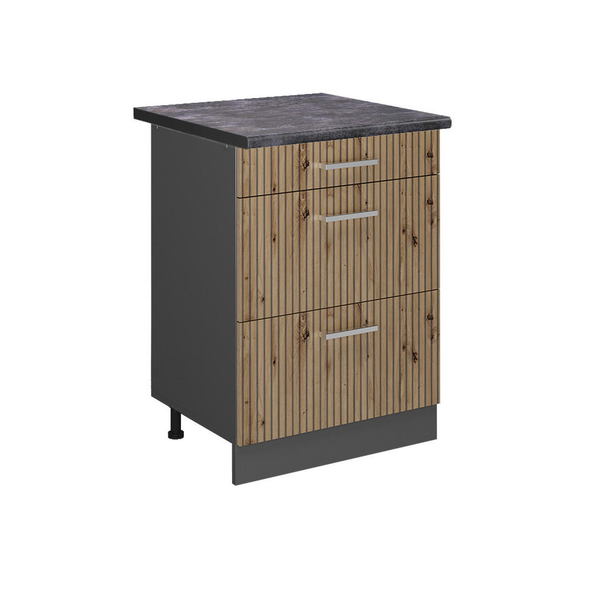 KÜCHENUNTERSCHRANK R-Line Artisan-Eiche 60 cm mit Schubladen AP Anthrazit - Anthrazit/Eiche Artisan, Holzwerkstoff (60/81.6/60cm) - Vicco