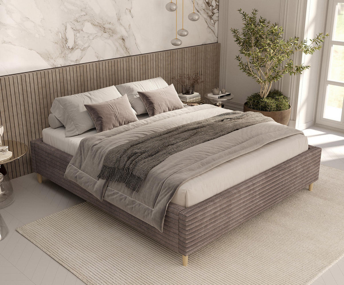 POLSTERBETT Larch Beige 180/200 cm im Samtstoff - Beige/Schwarz, Holz/Holzwerkstoff (180/200cm) - Maison de Reve