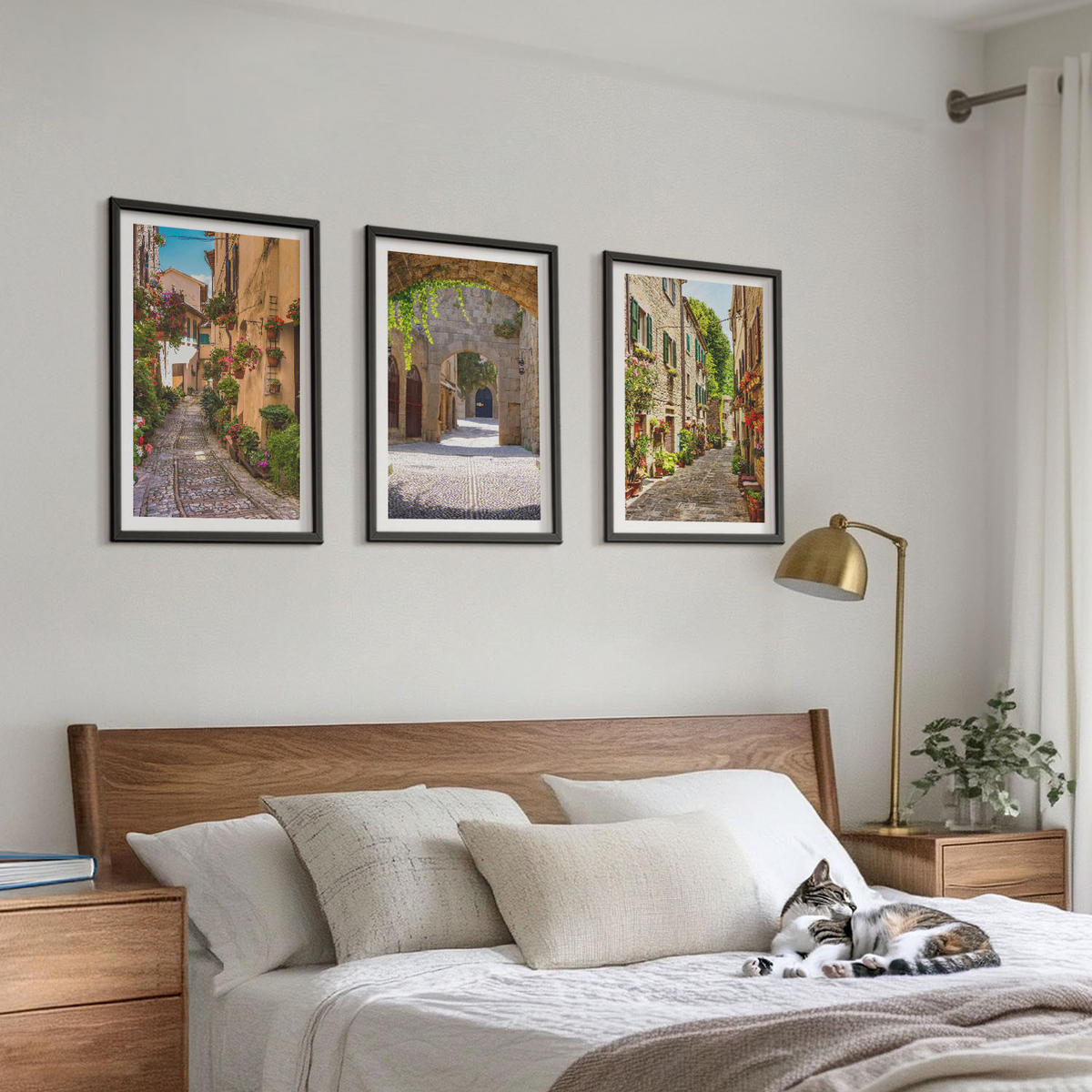 BILDER SET 3er Set - 40x60 cm Schwarzer Rahmen - Italienische Straßen, Blumen, Architektur - Schwarz, Kunststoff (40/60cm) - TULUP