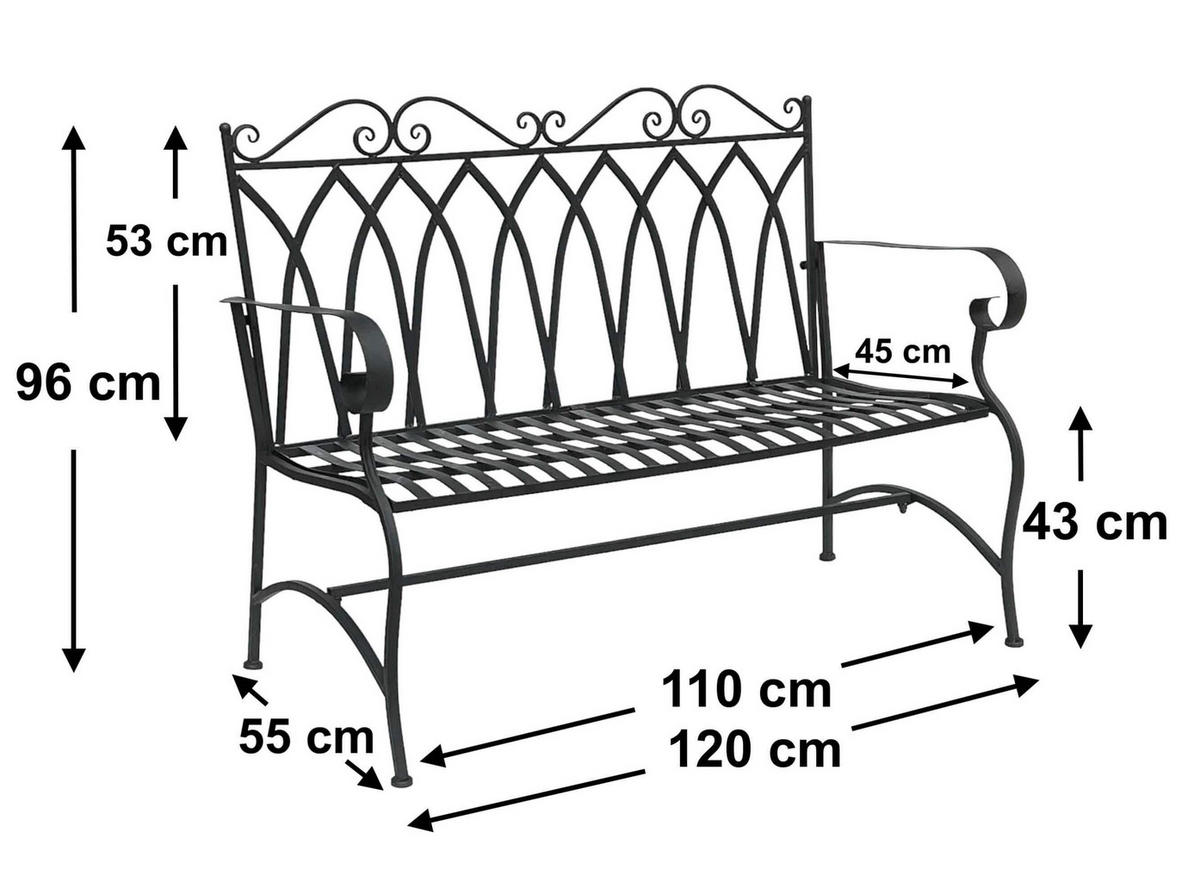 GARTENBANK Metall 2 Sitzer Dunkelbraun 120 cm 18940 - Schwarz, Metall (120/96/55cm) - DanDiBo