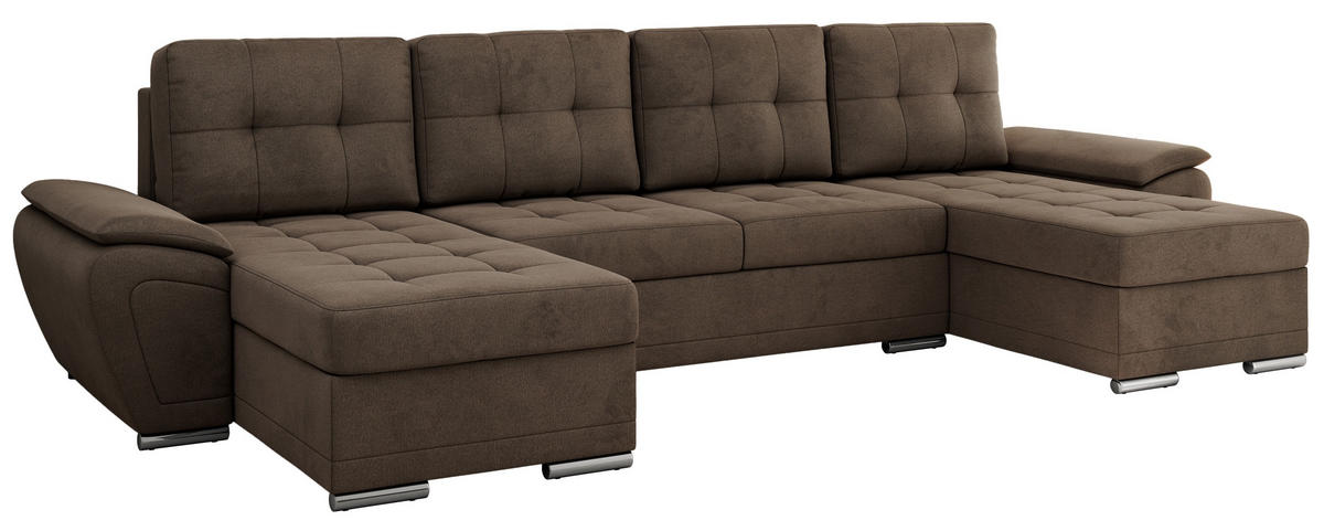 WOHNLANDSCHAFT UMBRIA U Braun Velvet - Braun/Grau, Textil/Metall (336/85/157cm) - MKS