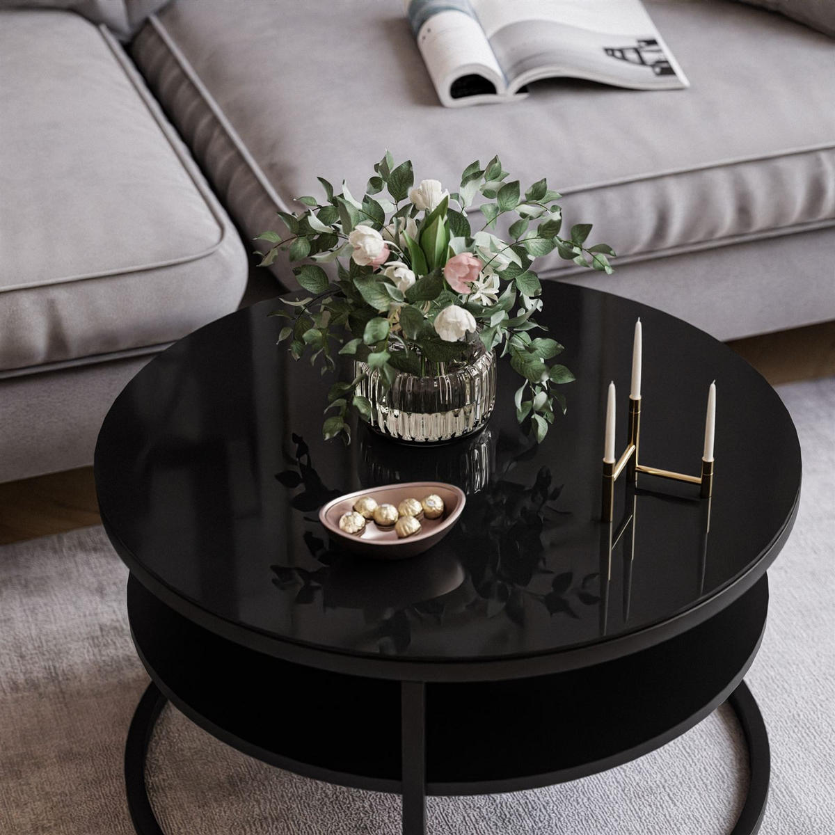 COUCHTISCH CIRI SLIM GLASS mit Regal - Schwarz, Glas (60/60/41cm) - Lookway